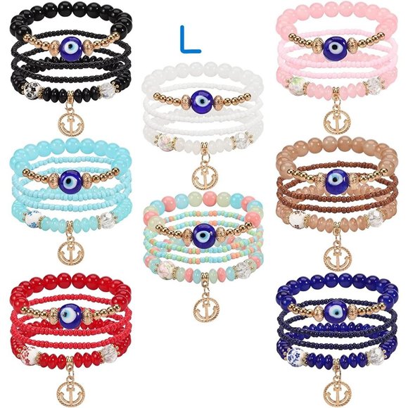 Groups of 8  Bohemian Bracelets for Women Stretch Multilayer Colorful Be… - Picture 1 of 12